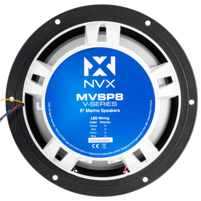 MVSP8 750W Peak (250W RMS) 8" V-Series 2-Way Marine Speakers with LED Lighting (Sport White and Black Grilles Included)