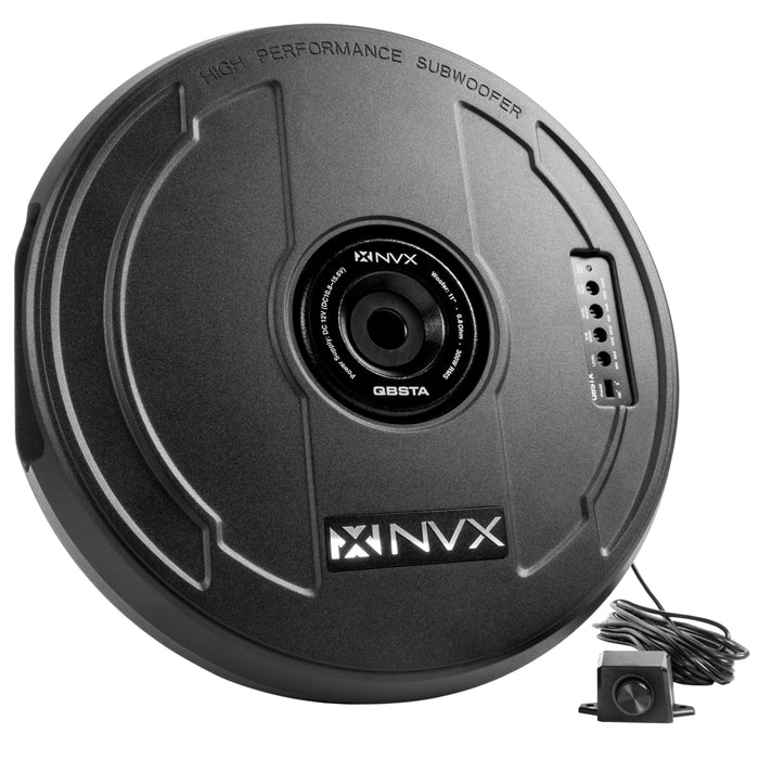 QBSTA 900W Peak (300W RMS) 11" Quick Bass Spare Tire Amplified Subwoofer System with Remote Bass Level Control