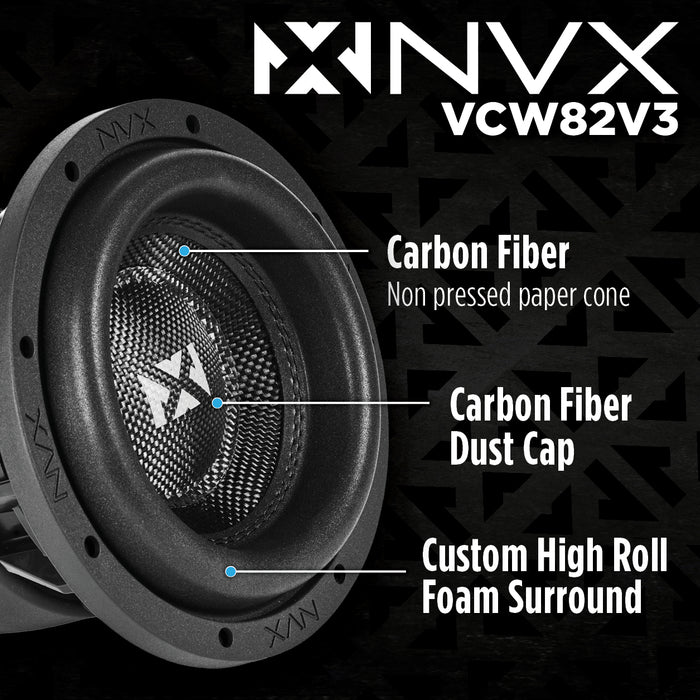 VCW82 Version 3 (VCW82v3) 1300W Peak (650W RMS) 8" VC-Series v3 Dual 2-Ohm Subwoofer